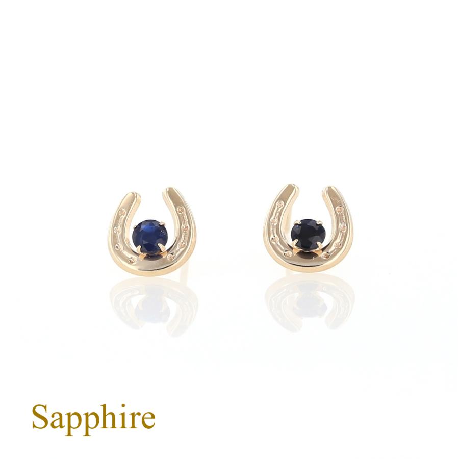 ジュエリーフィガロ ピアス K10 YG ホースシュー 馬蹄 サファイア 10k