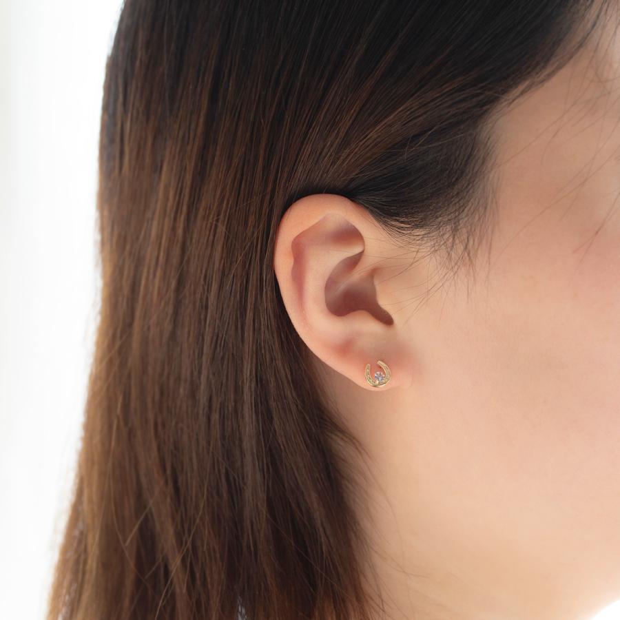 ピアス K10 YG ホースシュー 馬蹄 タンザナイト 10k 12月 誕生石 イエローゴールド レディース 彼女 妻 プレゼント ラッキーモチーフの画像