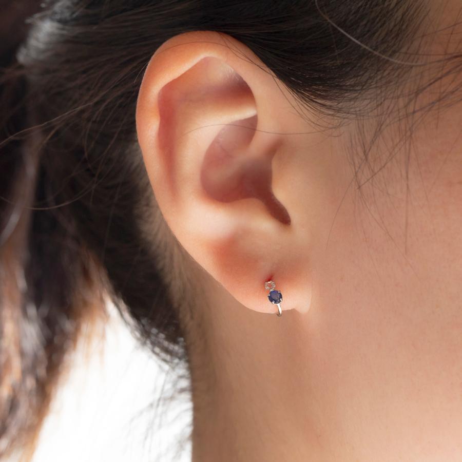 ピアス プラチナ サファイア ホワイトトパーズ ハーフフープピアス ハーフフープ ピアス フープピアス PT900 レディースの画像