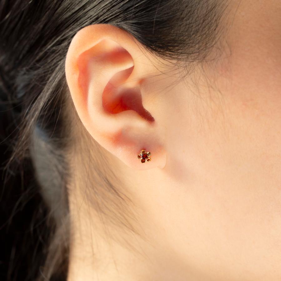 ジュエリーフィガロ ピアス ガーネット K10 YG フラワー 花 レディース 