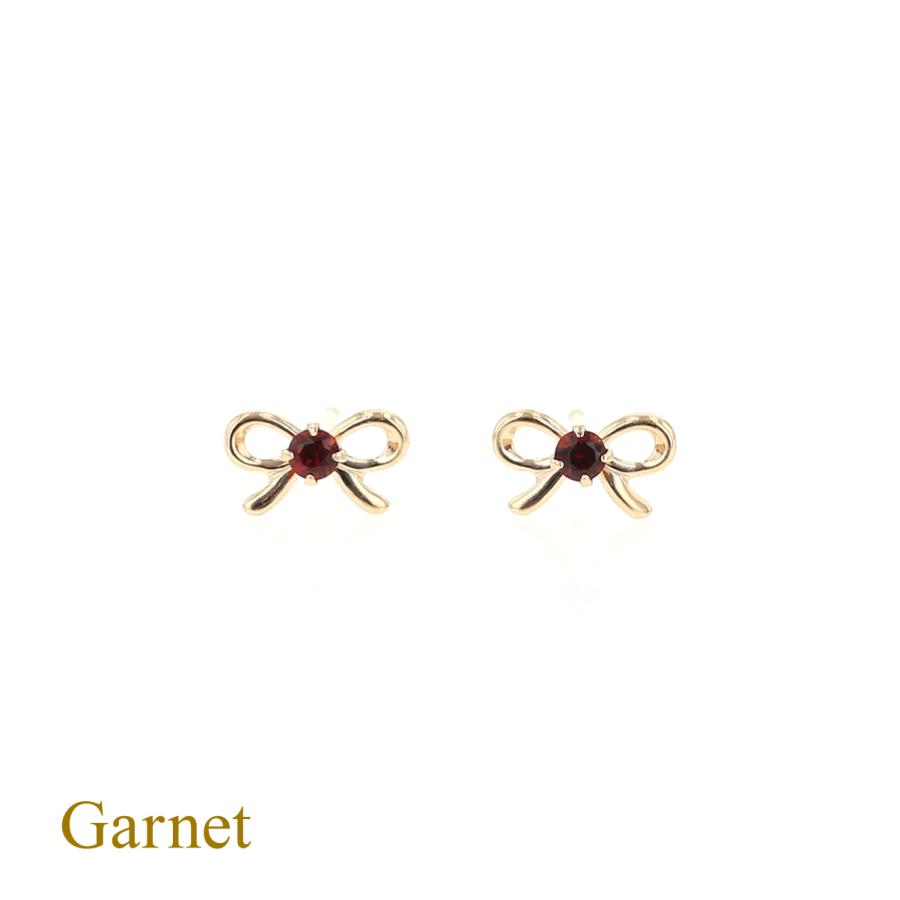 ジュエリーフィガロ ピアス K10 YG ガーネット リボン イエロー