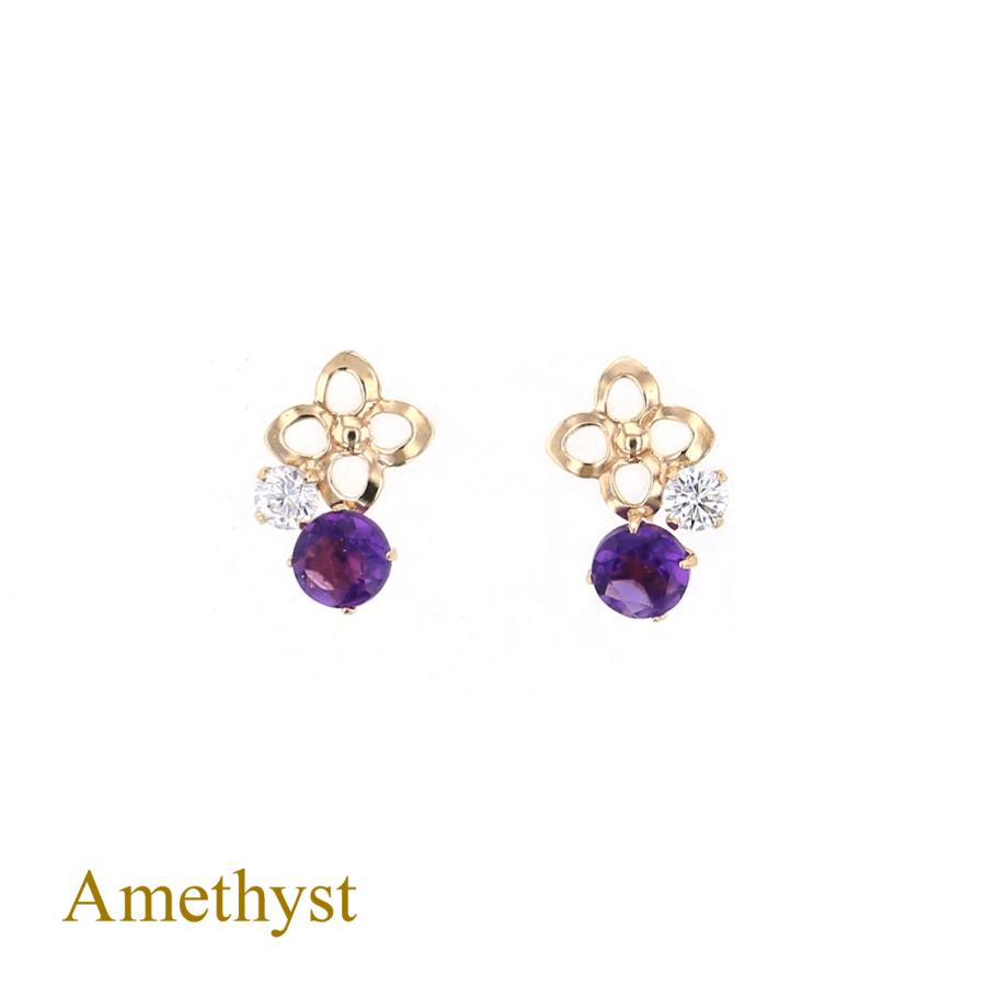 ジュエリーフィガロ ピアス K10 YG アメジスト キュービックジルコニア