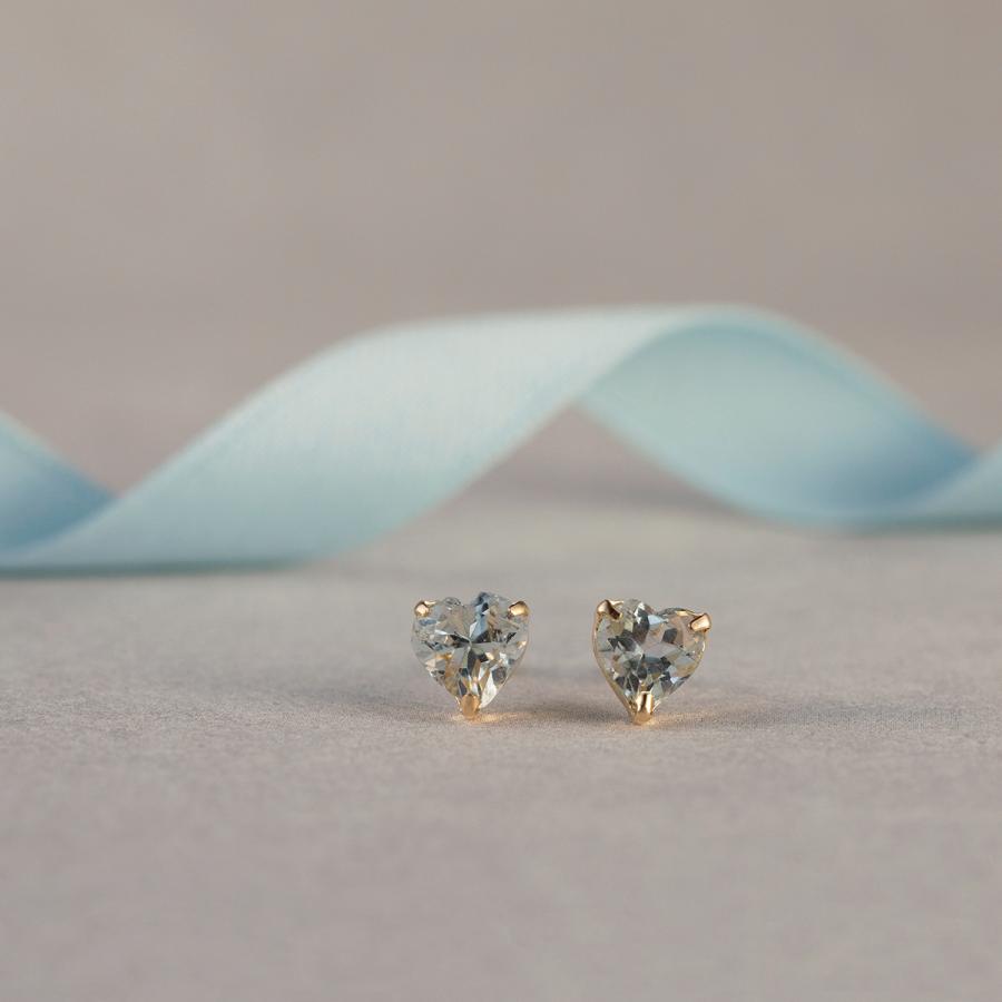 ピアス K10 YG アクアマリン 一粒 大粒 ハート イエローゴールド 誕生石 3月誕生石 一粒ピアス 10k 10金 レディース 娘 プレゼントの画像