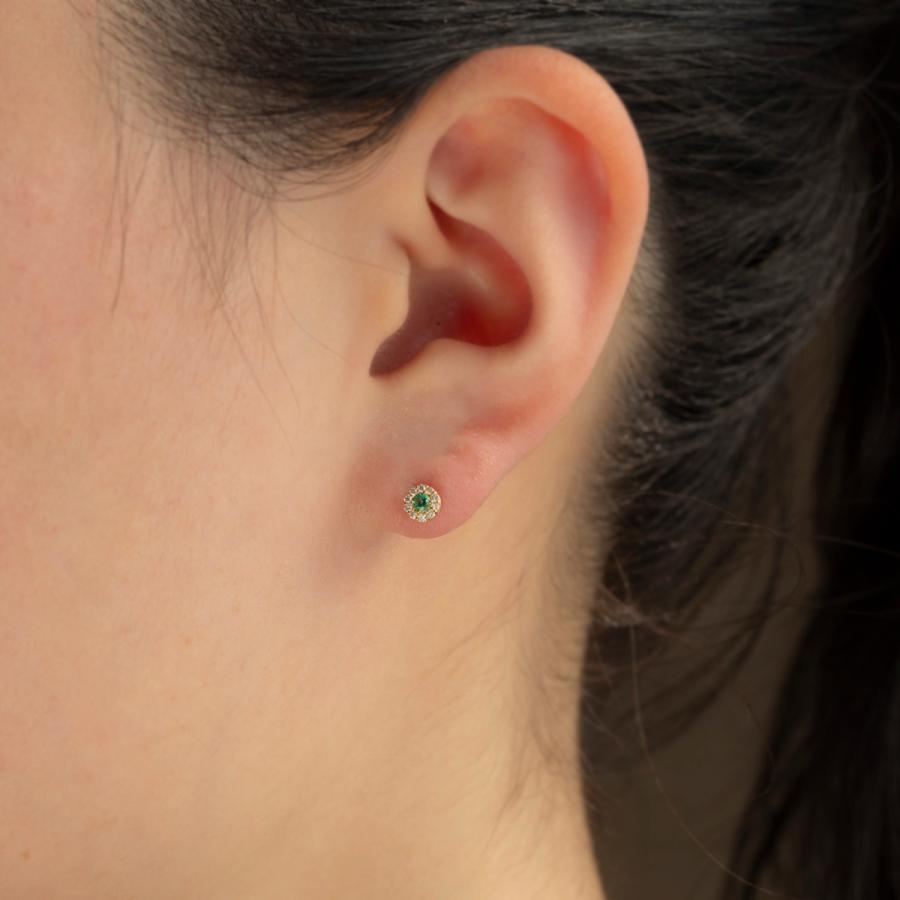 ピアス K18 YG エメラルド ダイヤモンド 18k 18金 5月 誕生石 イエローゴールド レディース 彼女 プレゼントの画像