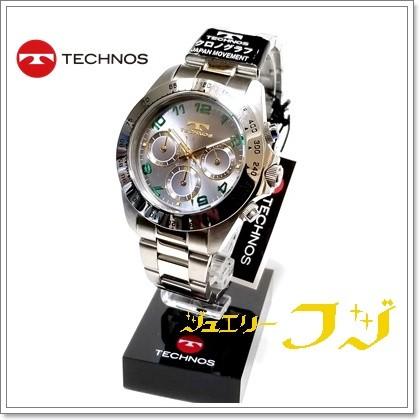 テクノスTECHNOS メンズウォッチ クロノグラフ 数字はグリーン T2542se 男性腕時計