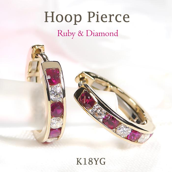 K18フープピアス赤いストーン K18フープピアス赤いストーン K18ピアス