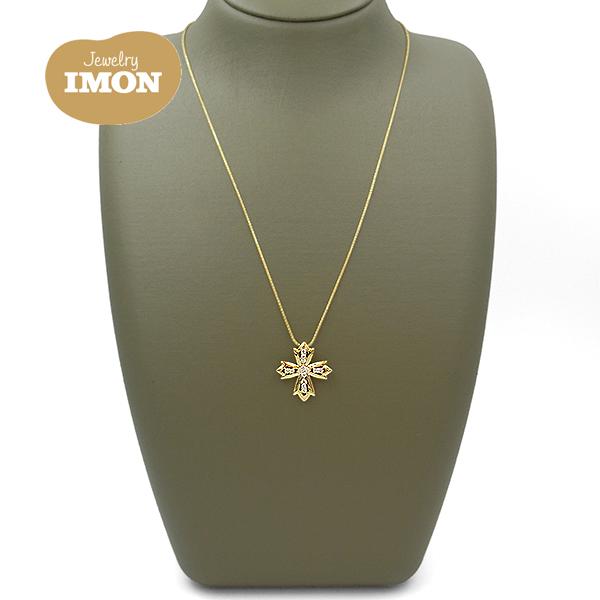 18金 十字架 クロス ペンダント ダイヤモンド付 K18 ネックレス 45cm 