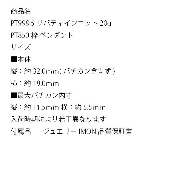 【メール便】 「新品」純プラチナ PT999.5 リバティ インゴット 20g PT850 シンプル枠 ペンダント 【Y4280278947】(151690円)
