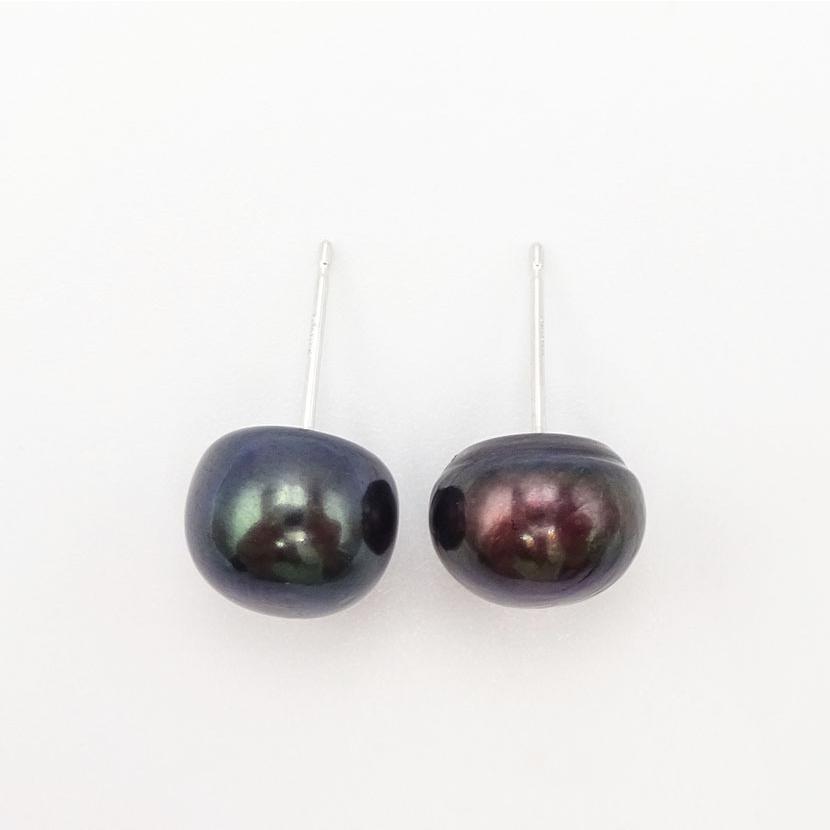 ボタン形パール 黒 10-10.5mm ボタンパール 淡水パール 10金 ピアス  