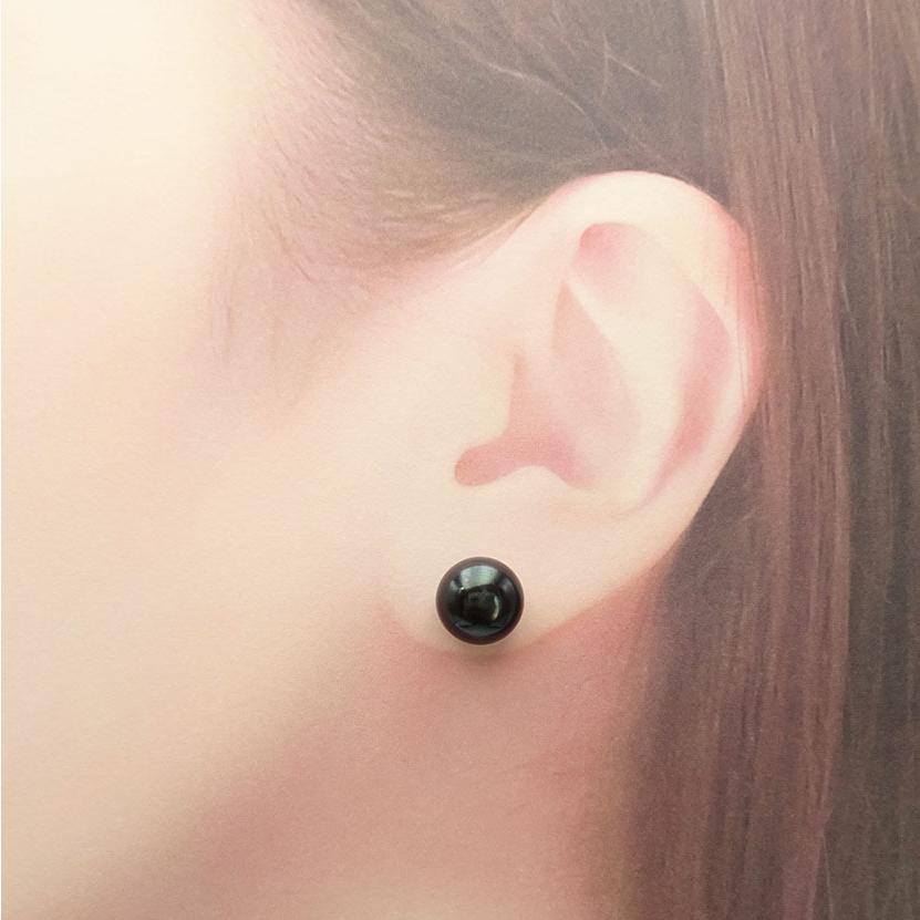 ボタン形パール 黒 10-10.5mm ボタンパール 淡水パール 10金 ピアス  