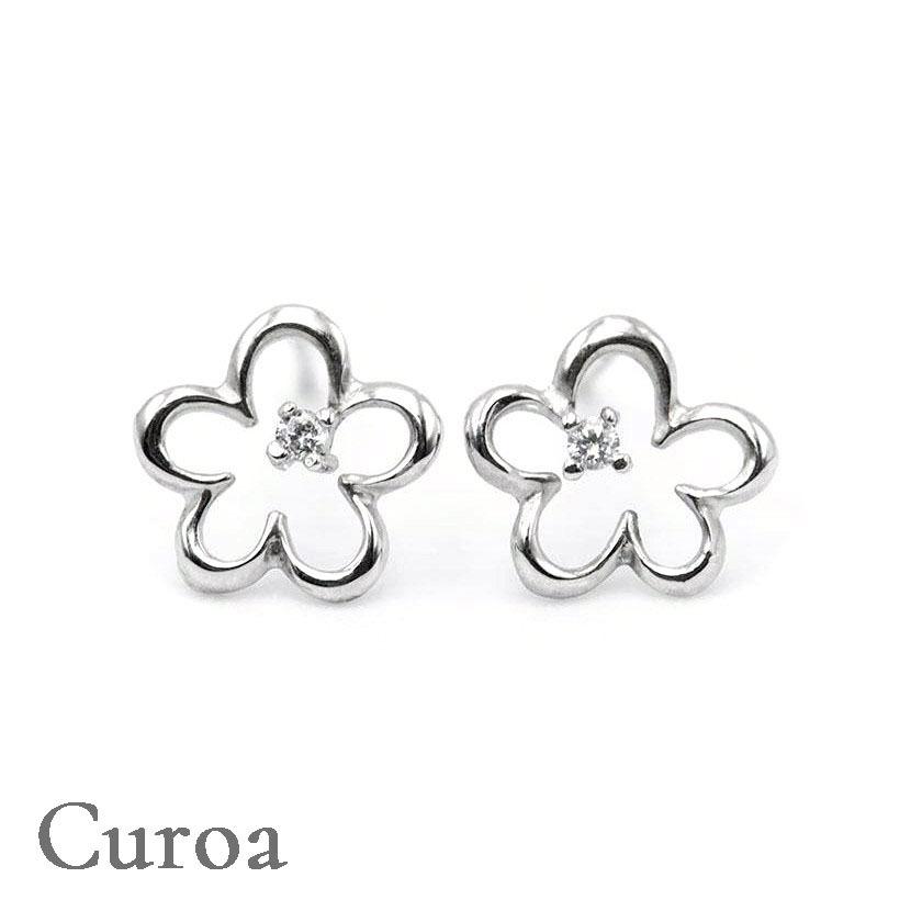 ダイヤモンド0.02ct プラチナ900 ピアス 人気 キュート 花 一粒  