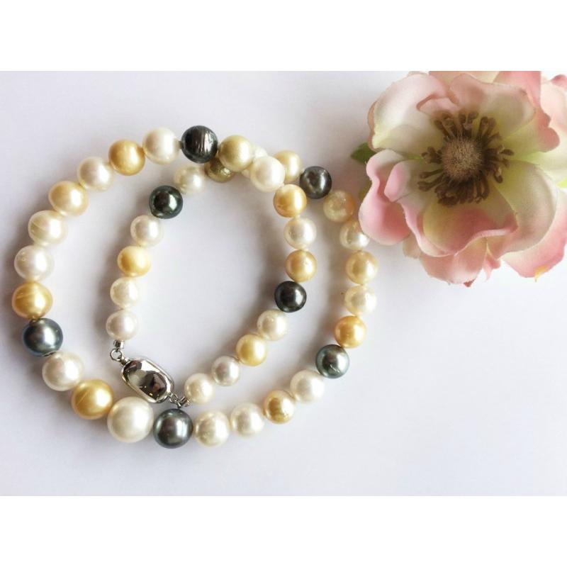 パールネックレス 白蝶真珠 マルチカラー 真珠ネックレス 12mm  