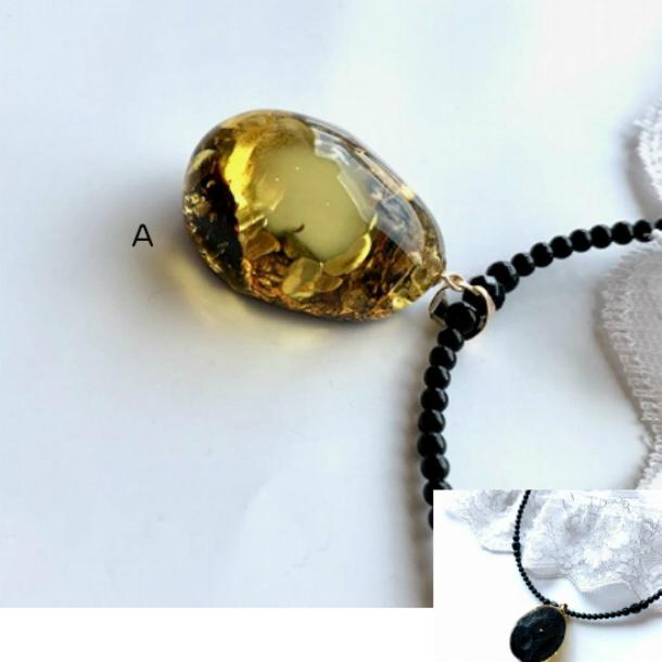 天然石 K18 天然琥珀 琥珀ペンダント ネックレス 大きな琥珀 オニキス