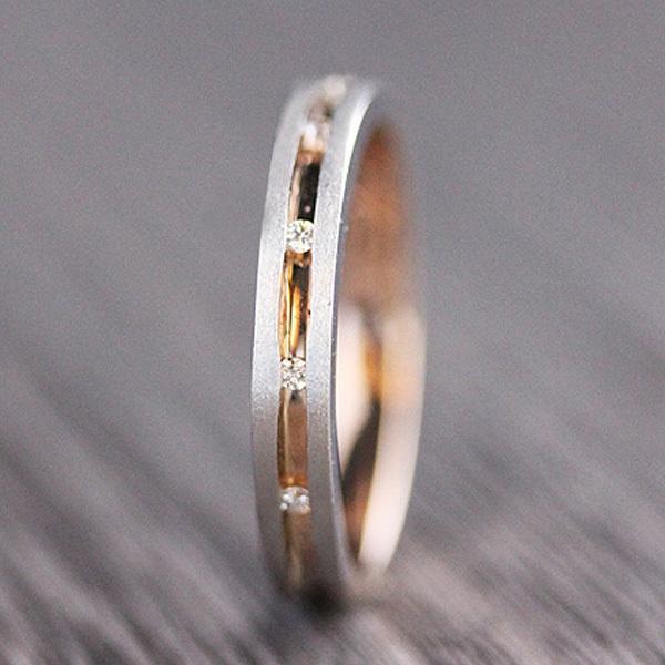 結婚指輪 レディースリング ピンクゴールド プラチナ K18PG PT900  コンビ ダイヤ 0.05ct レール留め 指輪 マリッジリング 爆買の画像