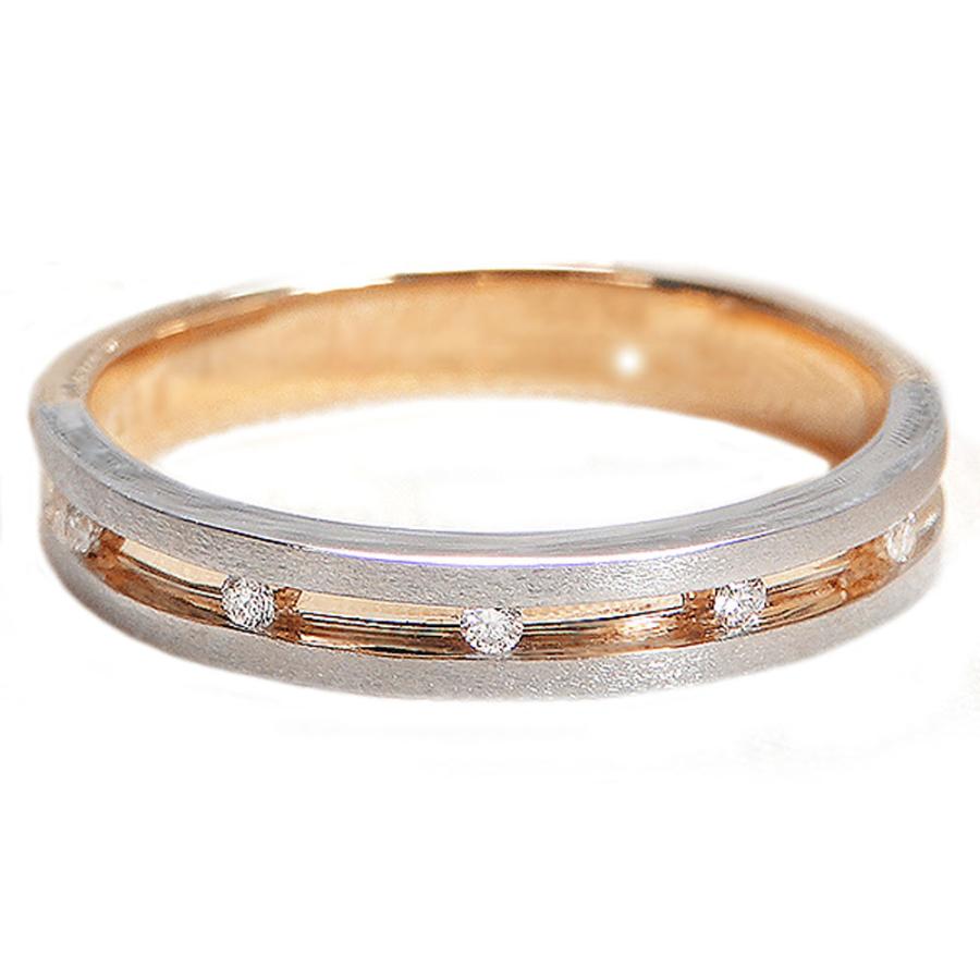 結婚指輪 レディースリング ピンクゴールド プラチナ K18PG PT900  コンビ ダイヤ 0.05ct レール留め 指輪 マリッジリング 爆買の画像