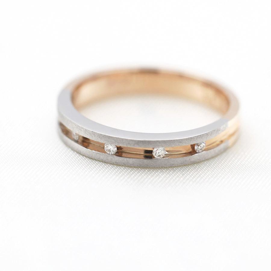 結婚指輪 レディースリング ピンクゴールド プラチナ K18PG PT900  コンビ ダイヤ 0.05ct レール留め 指輪 マリッジリング 爆買の画像