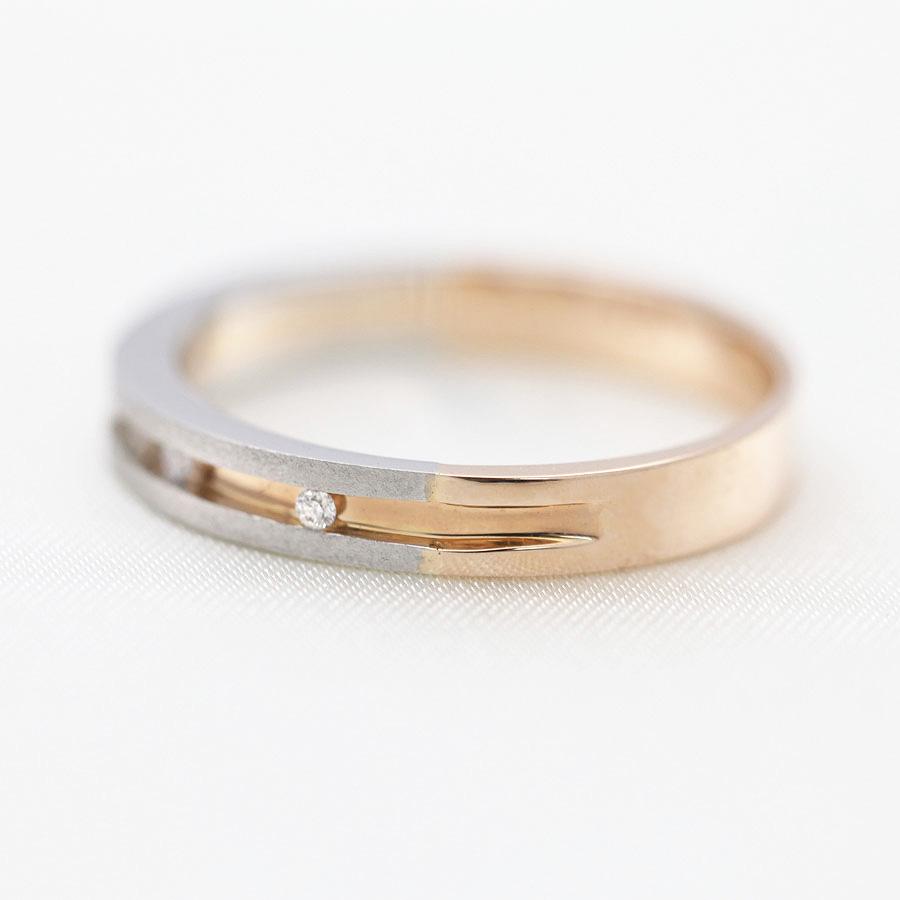結婚指輪 レディースリング ピンクゴールド プラチナ K18PG PT900  コンビ ダイヤ 0.05ct レール留め 指輪 マリッジリング 爆買の画像
