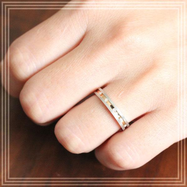 結婚指輪 レディースリング ピンクゴールド プラチナ K18PG PT900  コンビ ダイヤ 0.05ct レール留め 指輪 マリッジリング 爆買の画像