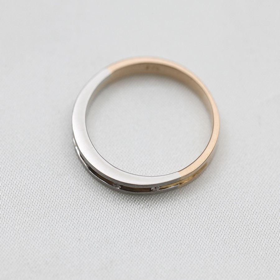 結婚指輪 メンズリング ピンクゴールド プラチナ K18PG PT900  コンビ ダイヤ 0.05ct レール留め 指輪 マリッジリング 爆買の画像
