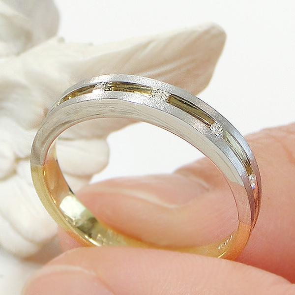 結婚指輪 レディースリング イエローゴールド プラチナ K18YG PT900  コンビ ダイヤ 0.05ct レール留め 指輪 マリッジリング 爆買の画像