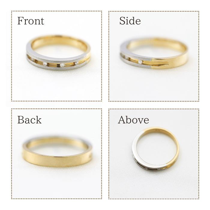 結婚指輪 レディースリング イエローゴールド プラチナ K18YG PT900  コンビ ダイヤ 0.05ct レール留め 指輪 マリッジリング 爆買の画像