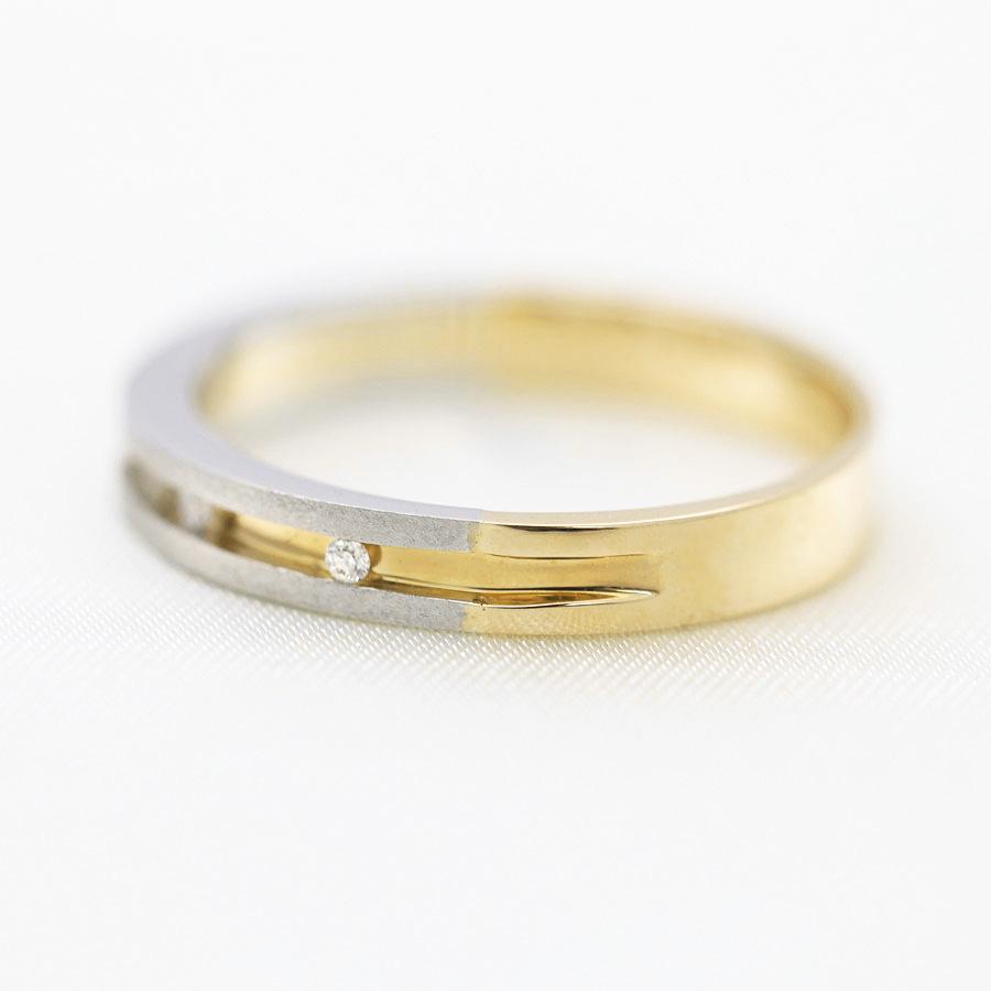 結婚指輪 レディースリング イエローゴールド プラチナ K18YG PT900  コンビ ダイヤ 0.05ct レール留め 指輪 マリッジリング 爆買の画像