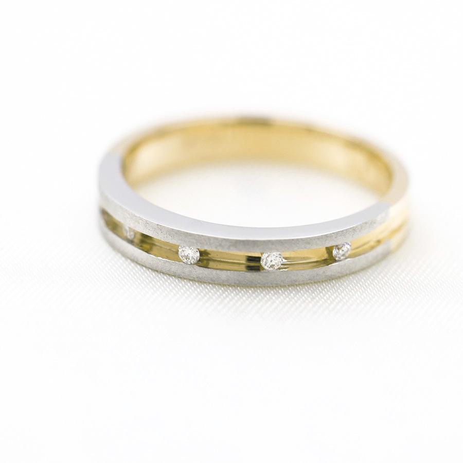 結婚指輪 レディースリング イエローゴールド プラチナ K18YG PT900  コンビ ダイヤ 0.05ct レール留め 指輪 マリッジリング 爆買の画像