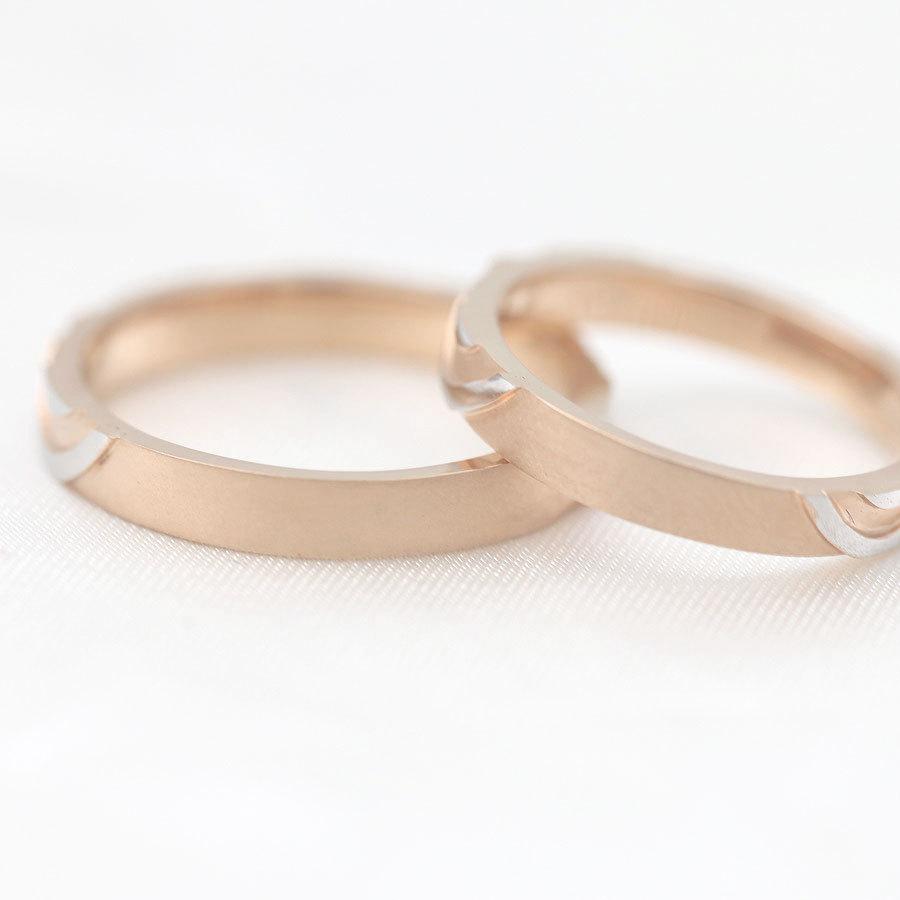 結婚指輪 メンズリング ピンクゴールド プラチナ K18PG PT900  木目柄 コンビ 地金 指輪 マリッジリング 爆買の画像