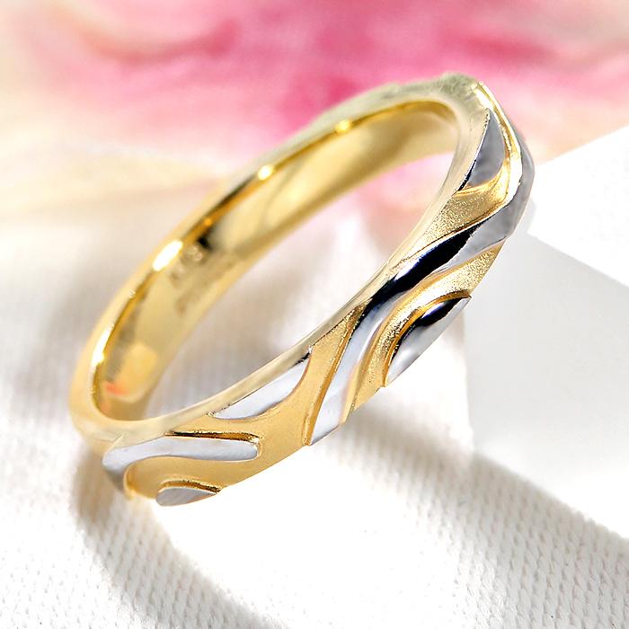 結婚指輪 レディースリング イエローゴールド プラチナ K18YG PT900  木目柄 コンビ 地金 指輪 マリッジリング 爆買の画像