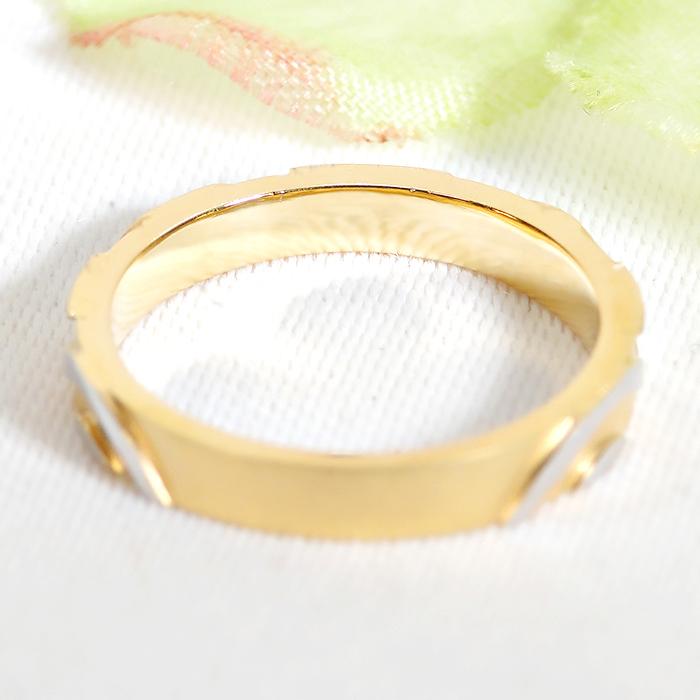 結婚指輪 レディースリング イエローゴールド プラチナ K18YG PT900  木目柄 コンビ 地金 指輪 マリッジリング 爆買の画像