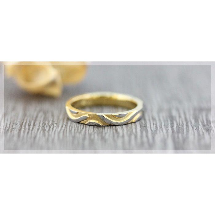 結婚指輪 レディースリング イエローゴールド プラチナ K18YG PT900  木目柄 コンビ 地金 指輪 マリッジリング 爆買の画像