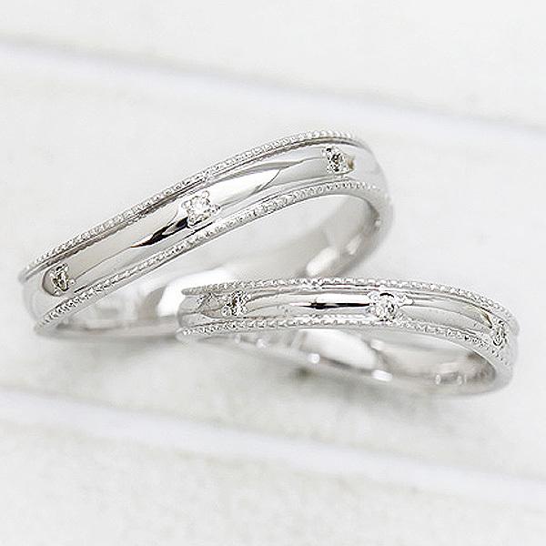 結婚指輪 PT100 プラチナ10% 安い ペアリング ダイヤ 0.07ct アンティーク ミル打ち 指輪 マリッジリング 爆買の画像