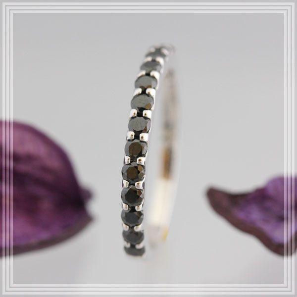 結婚指輪 マリッジリング ホワイトゴールド メンズ 単品 K18WG ハーフ エタニティリング ブラックダイヤ 0.5ct 指輪