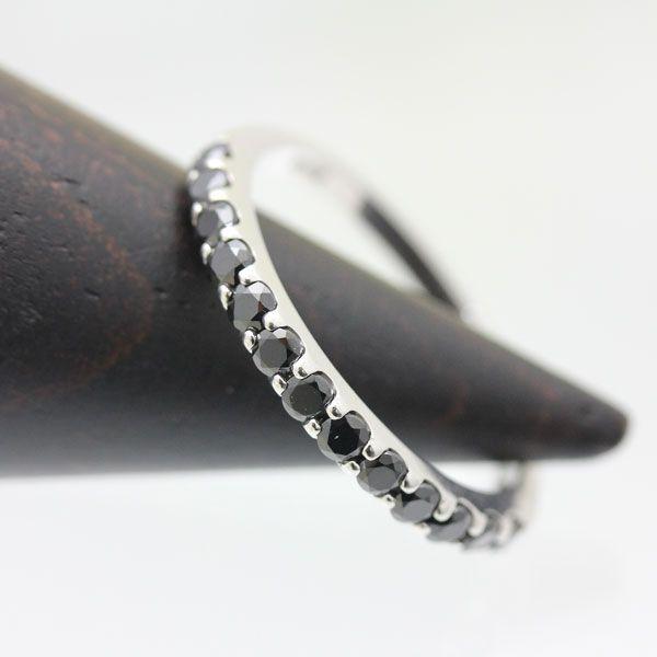 結婚指輪 ホワイトゴールド メンズ 単品 K18WG ハーフ エタニティリング ブラックダイヤ 0.5ct 指輪 マリッジリング 爆買の画像