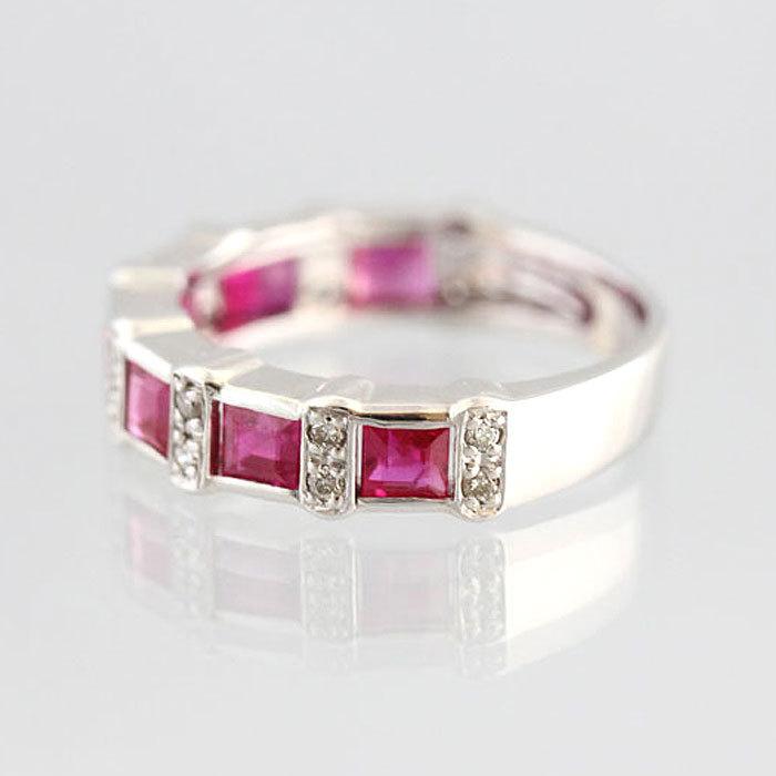 指輪 プラチナ PT900  ルビー 1.7ct プリンセスカット ダイヤモンド 0.11ct レディース エタニティリング プレゼント 爆買の画像