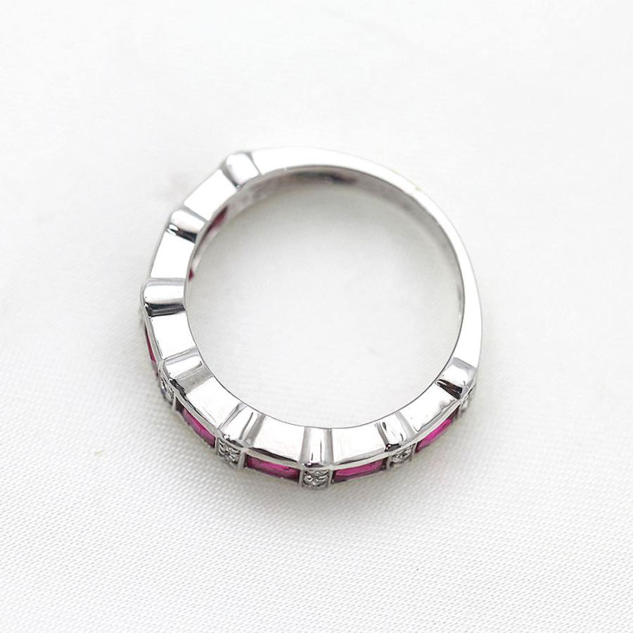 指輪 プラチナ PT900  ルビー 1.7ct プリンセスカット ダイヤモンド 0.11ct レディース エタニティリング プレゼント 爆買の画像