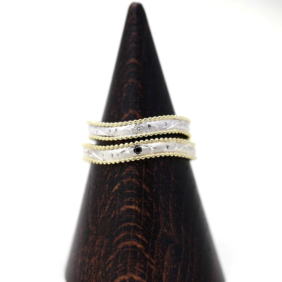 結婚指輪 安い プラチナ PT100 pt10% 18金 イエローゴールド K18YG ペアリング コンビ ダイヤ 0.01ct ミル 彫刻 指輪 マリッジリング 爆買の画像