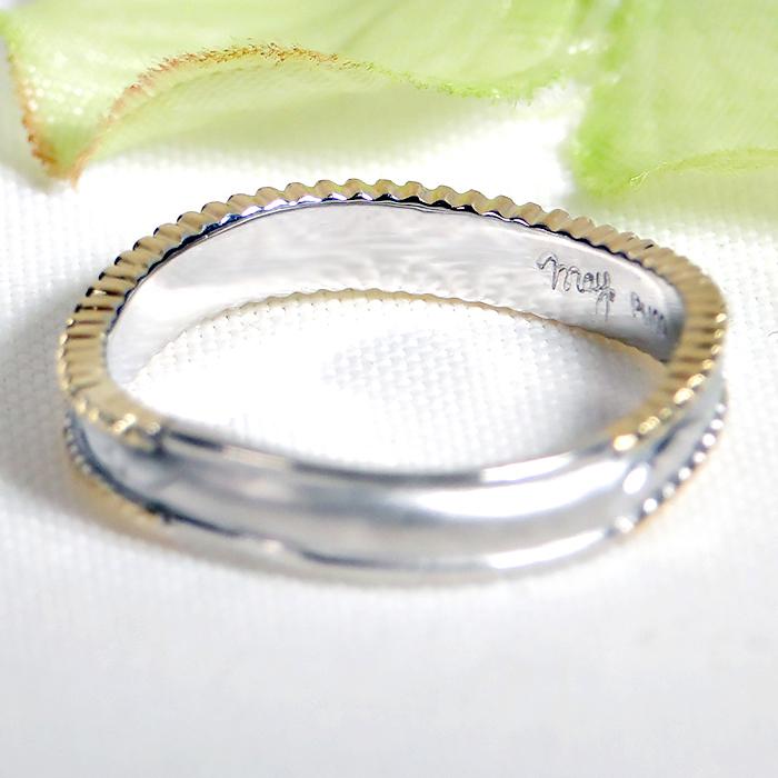 結婚指輪 安い プラチナ PT100 pt10% 18金 イエローゴールド K18YG ペアリング コンビ ダイヤ 0.01ct ミル 彫刻 指輪 マリッジリング 爆買の画像
