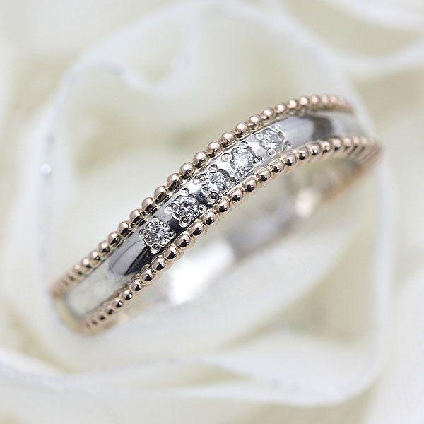 結婚指輪 安い プラチナ PT100 pt10% 18金 ピンクピンクゴールド K18PG レディースリング 選べるダイヤ 0.05ct コンビ ミル 指輪 マリッジリング 爆買