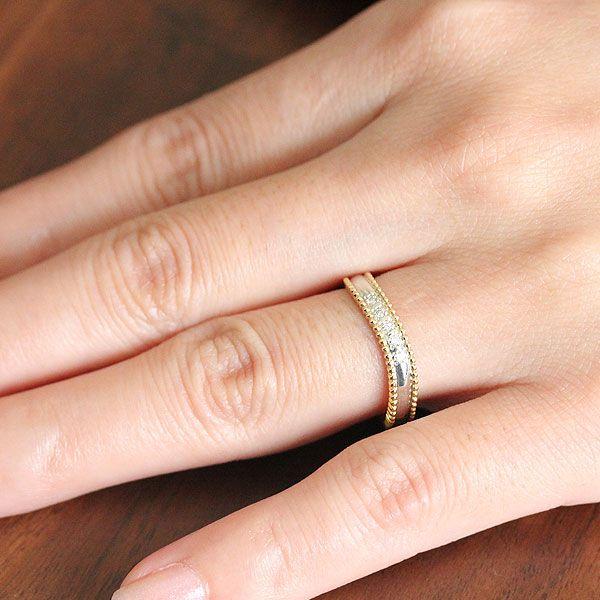 結婚指輪 安い ペアリング プラチナ イエローゴールド PT100 pt10% K18YG コンビ 選べるダイヤ 0.05ct コンビ ミル 指輪 マリッジリング 爆買の画像