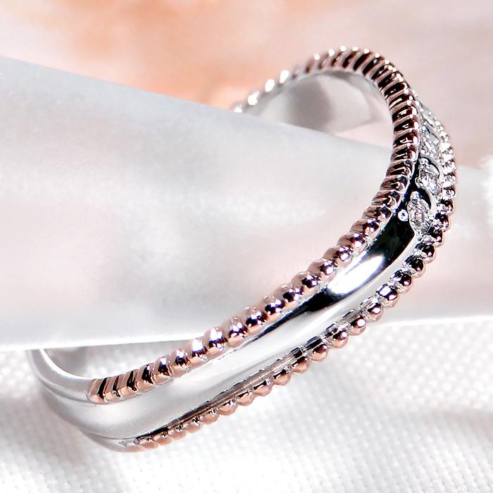 結婚指輪 レディース 単品 シンプル  PT900  K18PG コンビ ダイヤ 0.05ct プラチナ ピンクゴールド 指輪 マリッジリング ミル アンティーク プレゼント 爆買の画像