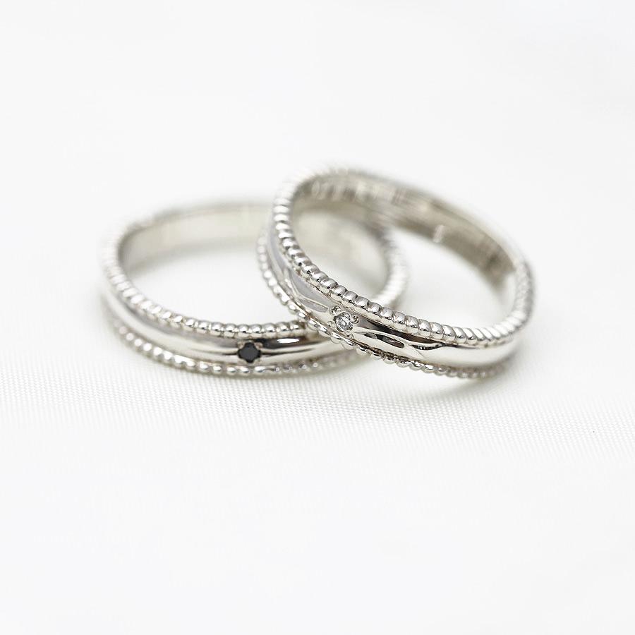 結婚指輪 プラチナ ペアリング PT900  ダイヤ 0.01ct ミル アンティーク 指輪 マリッジリング 彫刻 爆買の画像