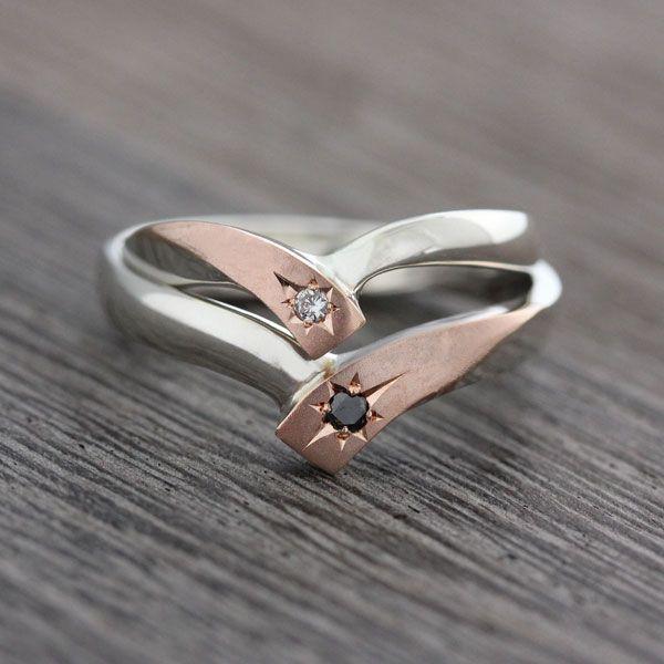 結婚指輪 安い プラチナ ピンクゴールド ペアリング PT100 pt10% K18PG コンビ ダイヤ 星留め V字 つや消し 爆買の画像