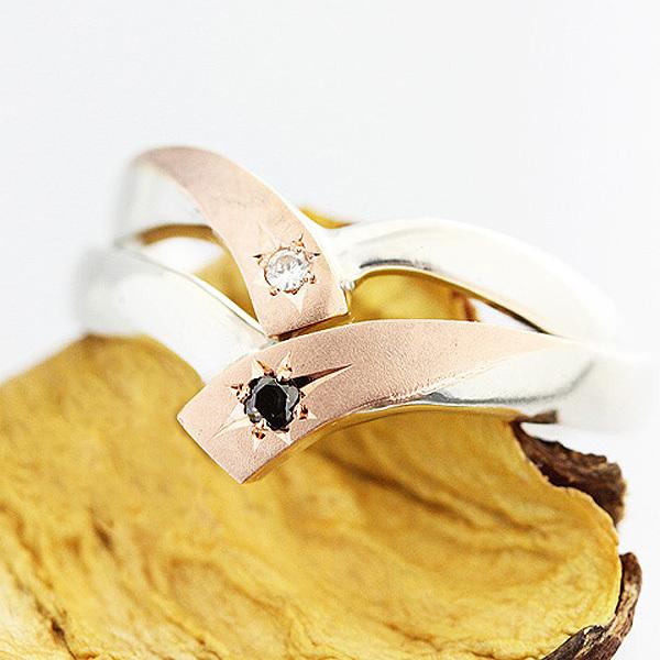 結婚指輪 プラチナ ピンクゴールド ペアリング PT900  K18PG コンビ ダイヤ 星留め V字 つや消し 爆買の画像