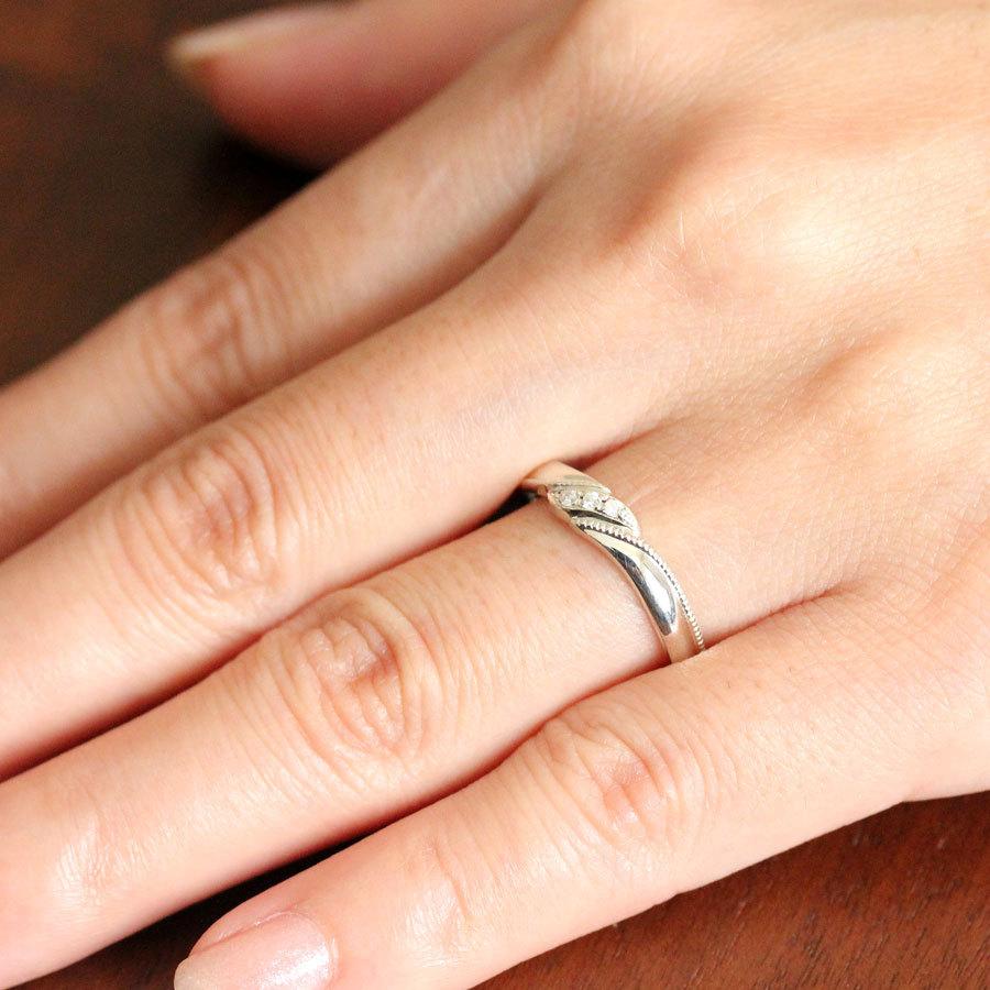 結婚指輪 プラチナ PT900  シンプル ダイヤ 0.03ct レディース 単品 ミル打ち 結び目 指輪 マリッジリング プレゼント 爆買の画像