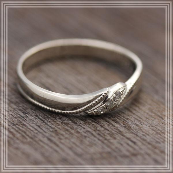 結婚指輪 プラチナ PT900  シンプル ダイヤ 0.03ct レディース 単品 ミル打ち 結び目 指輪 マリッジリング プレゼント 爆買の画像