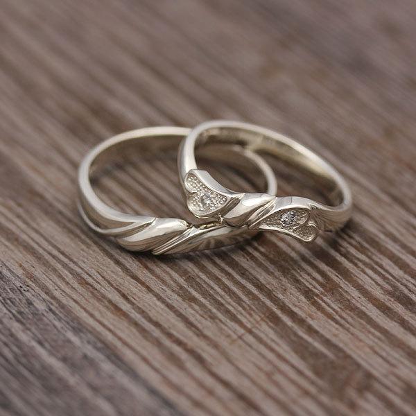 結婚指輪 安い プラチナ ペアリング PT900  リボン 結び目 ハート ダイヤ 0.04ct 指輪 マリッジリング 爆買の画像