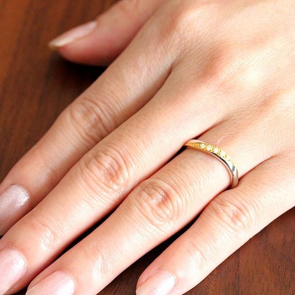 結婚指輪 プラチナ ペアリング PT900  イエローゴールド K18PG コンビ ダイヤ 0.05ct ブラックダイヤ 0.01ct指輪 爆買の画像