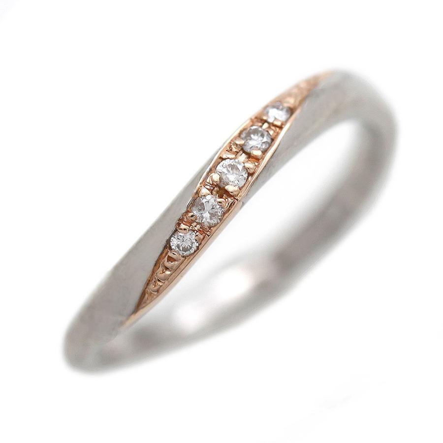 結婚指輪 安い プラチナ PT100 pt10% 18金 ピンクゴールド K18PG レディースリング コンビ ダイヤ 0.05ct 指輪 マリッジリング 華奢 細め 爆買