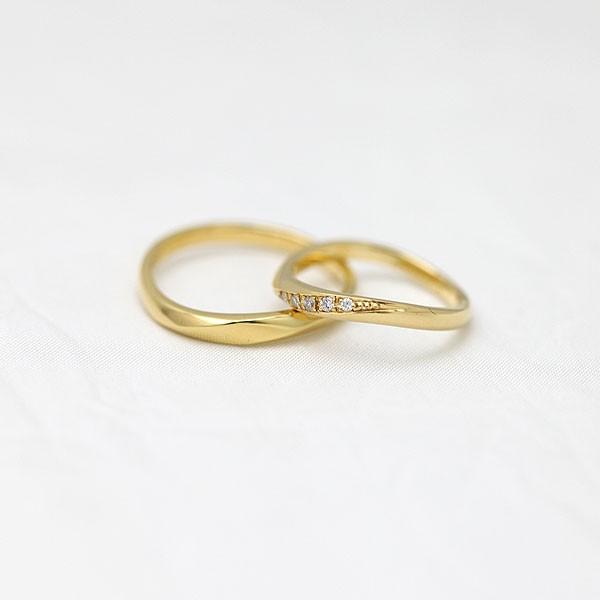 結婚指輪 ペアリング 10金 イエローゴールド K10YG ダイヤ 0.05ct ゴールド シンプル 指輪の画像
